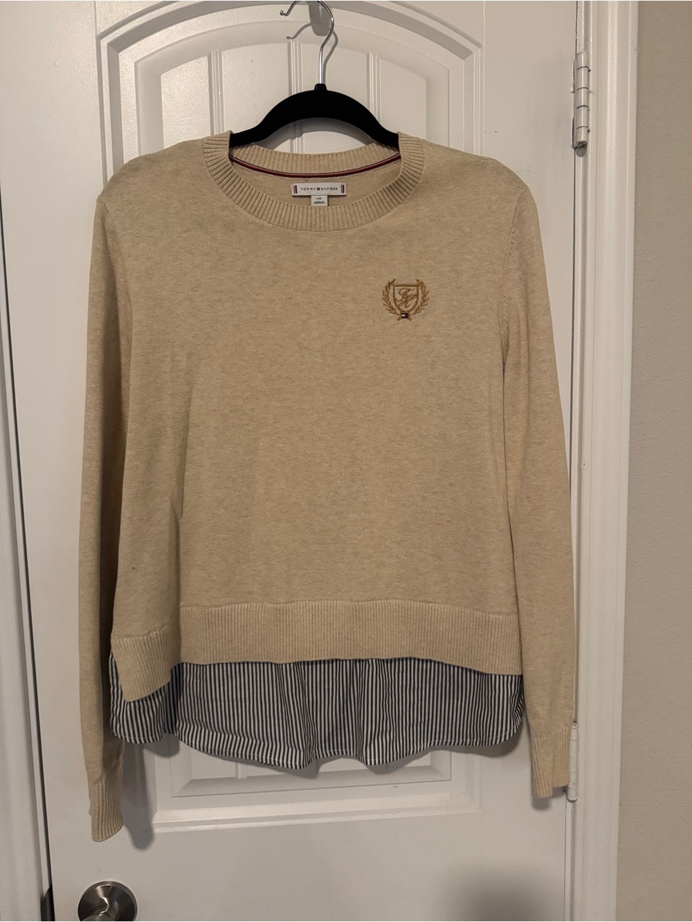 Tommy Hilfiger Beige Crewneck Sweater with Red-Trim